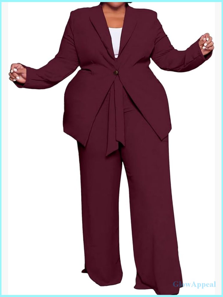 Plus Size 2 Piece Blazer & Wide Leg Pantsuit Set Business Open Front